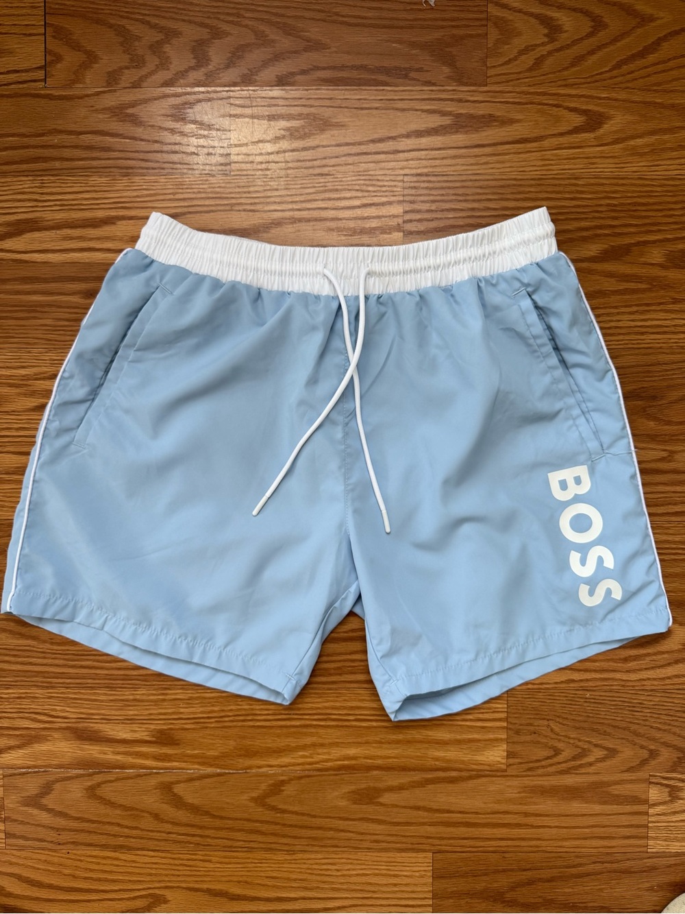 Men’s HUGO BOSS Light Blue Swim Short with White Waistband Size M